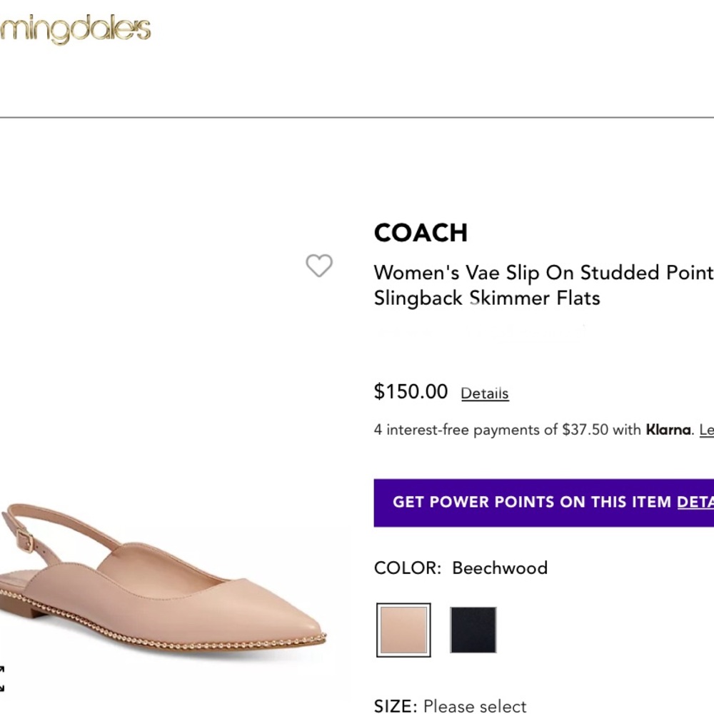 COACH | Vae Slip On Studded Pointed Toe Slingback Skimmer Flats